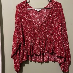 American Eagle Red Ditsy Floral Boho top